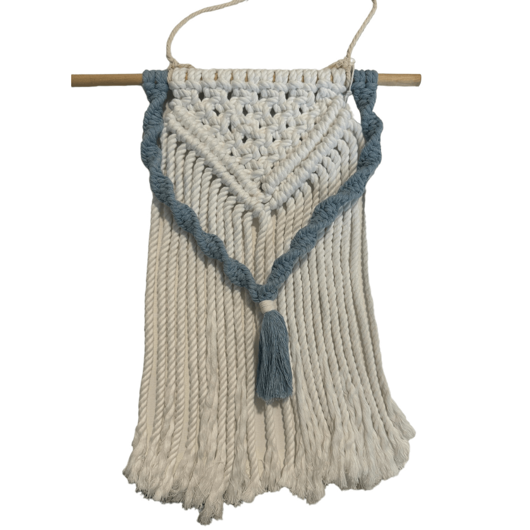 Macrame Wall Hanging White + Blue