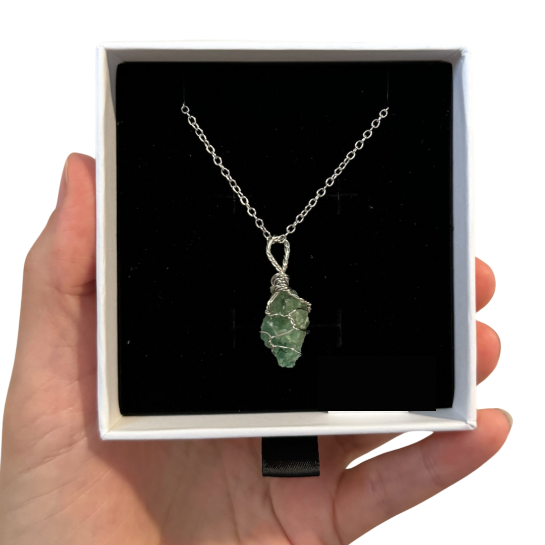 Fluorite Gemstone Pendant Wire Wrapped Necklace