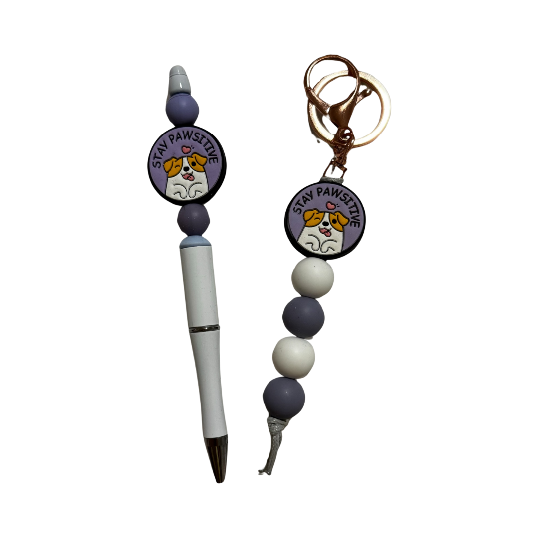 Stay Pawsitive Pen + Keyring Set