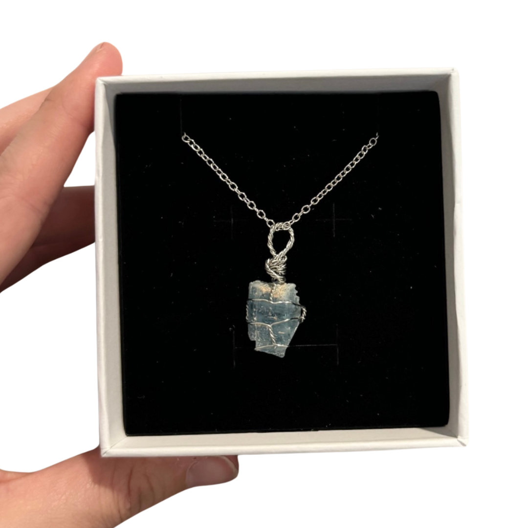 Crystal Pendant Wire Wrapped Necklace | Aquamarine