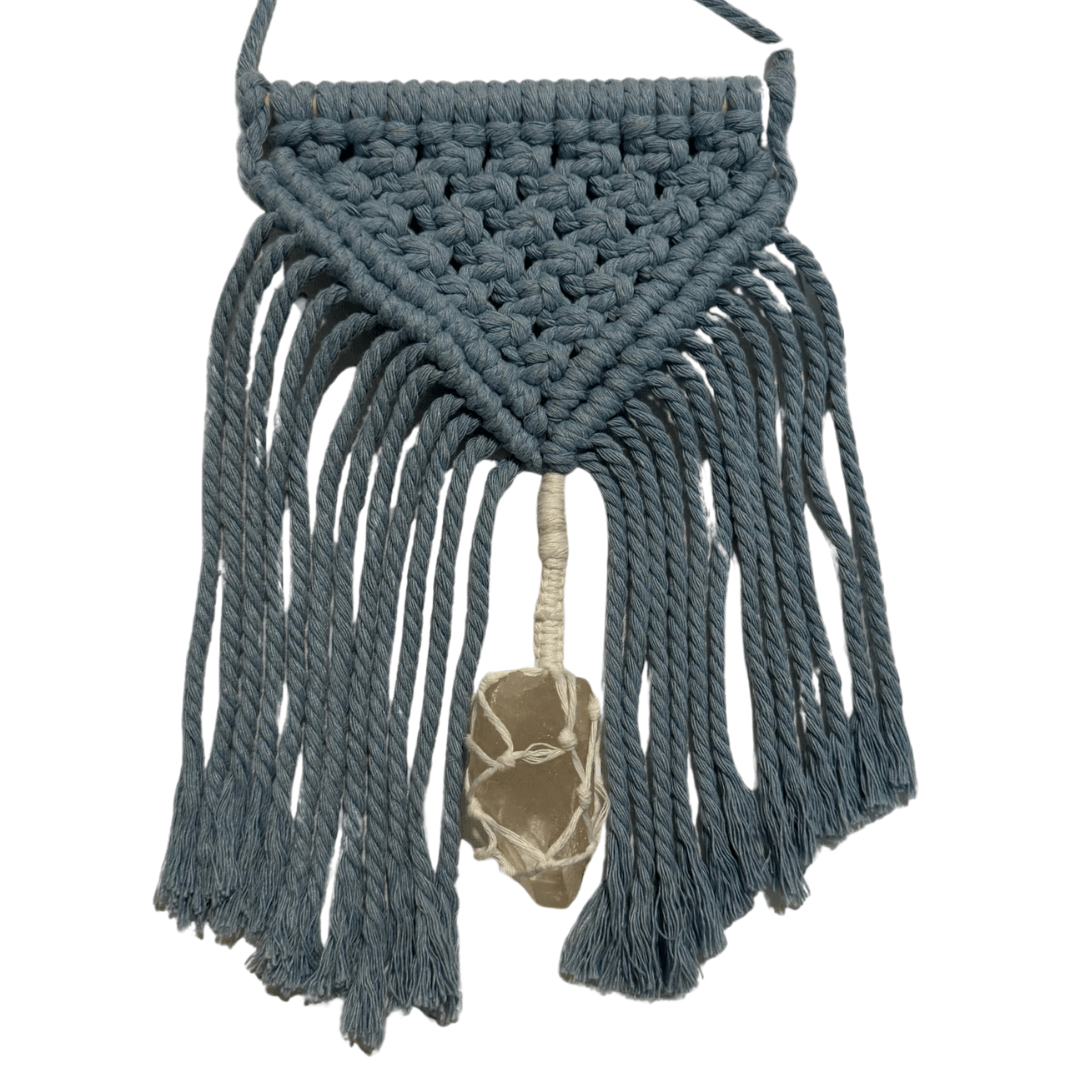 Macrame Wall Hanging + Clear Quartz Crystal | Blue