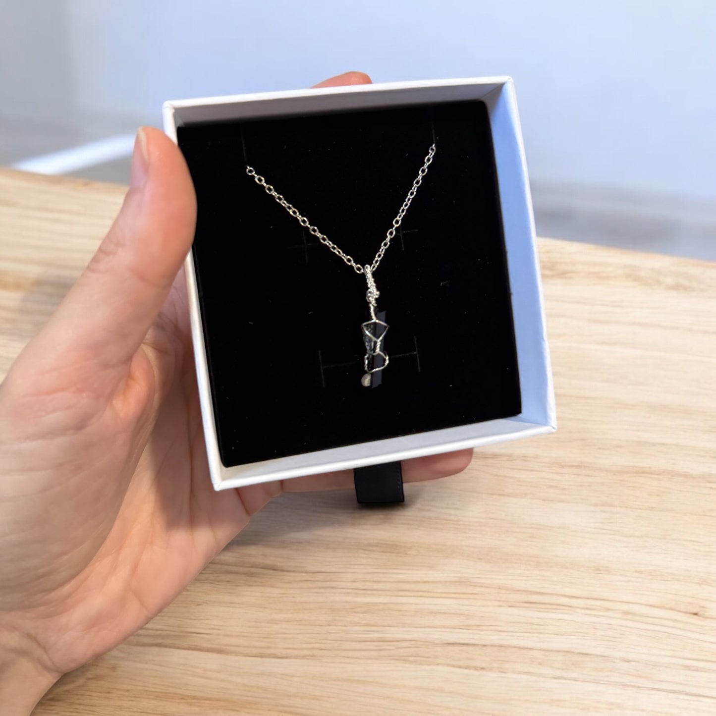 Black Tourmaline Wire Wrapped Pendant Necklace | Silver