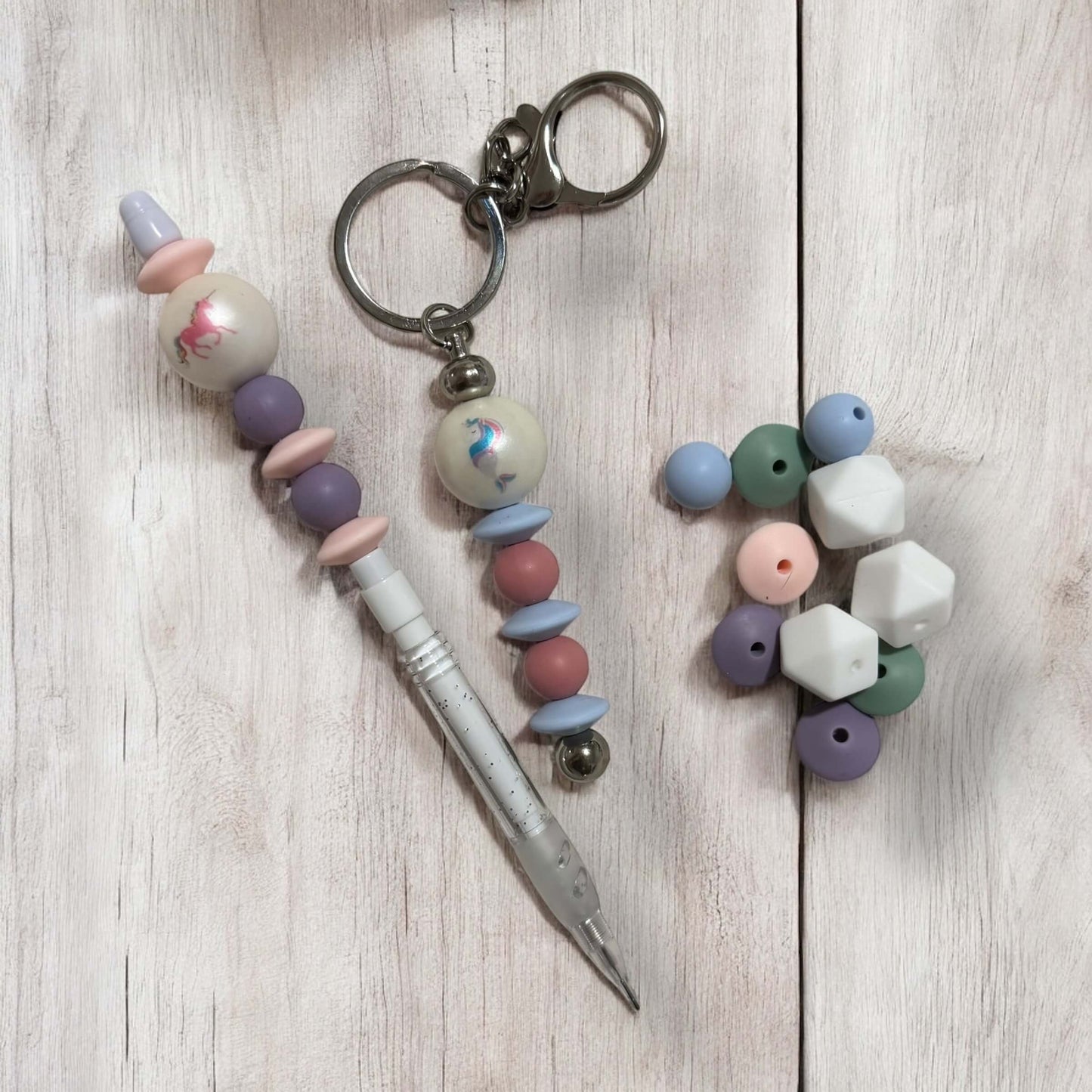 Do It Yourself Keyring & Pencil Set | Unicorn/Mermaid Theme