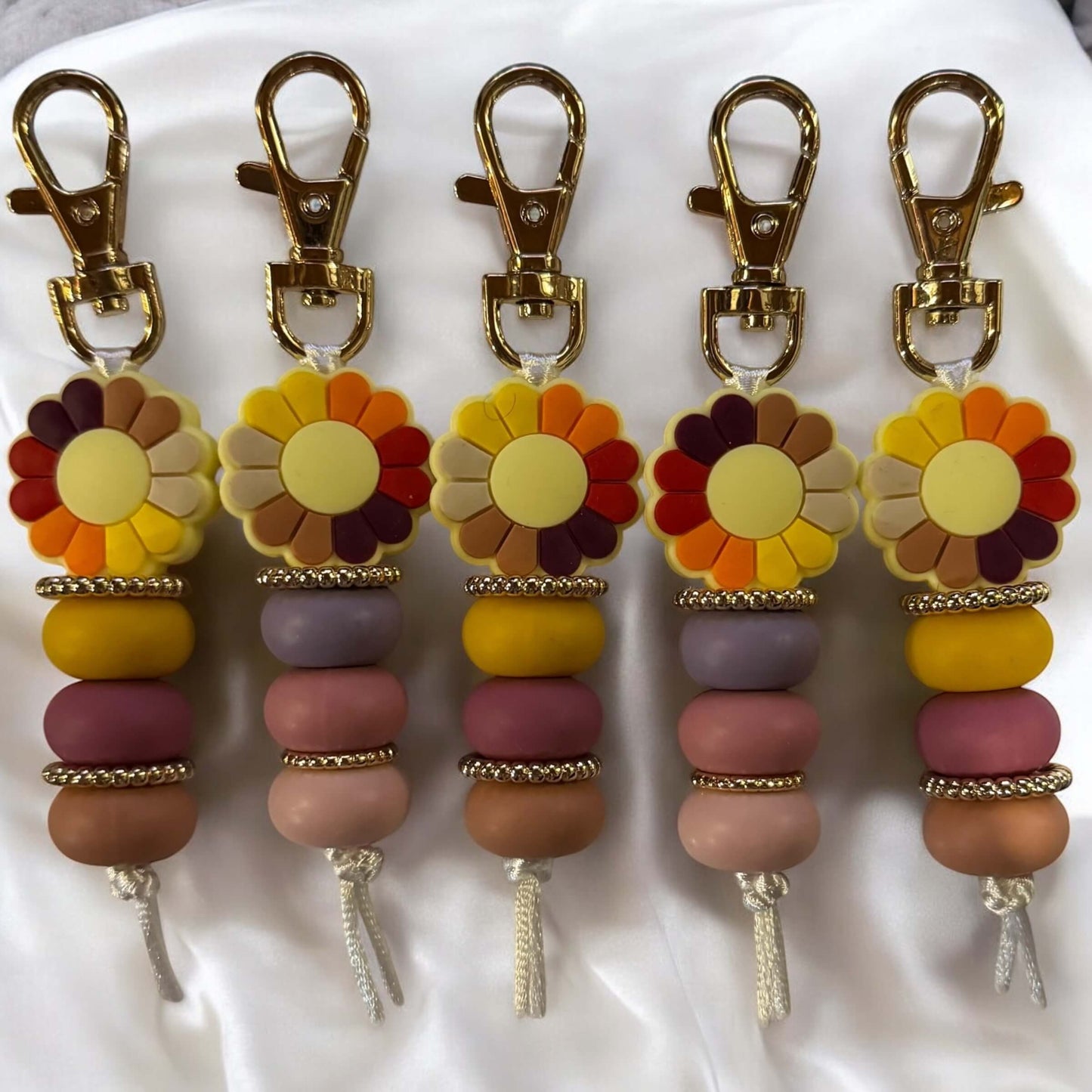 Earthy Tones Flower Keyring | Purple & Pink or Yellow & Pink