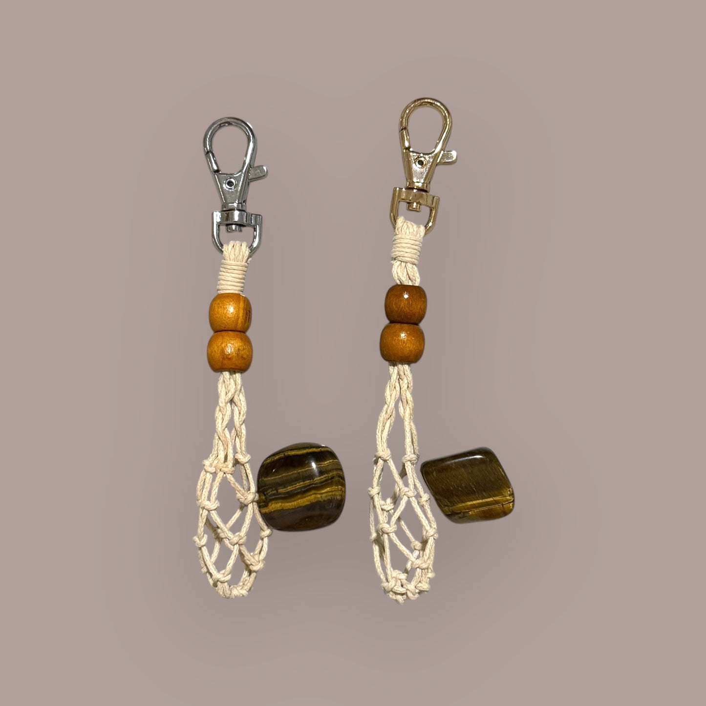Tigers Eye Crystal Tumble Macrame Keyring | Shield Negativity