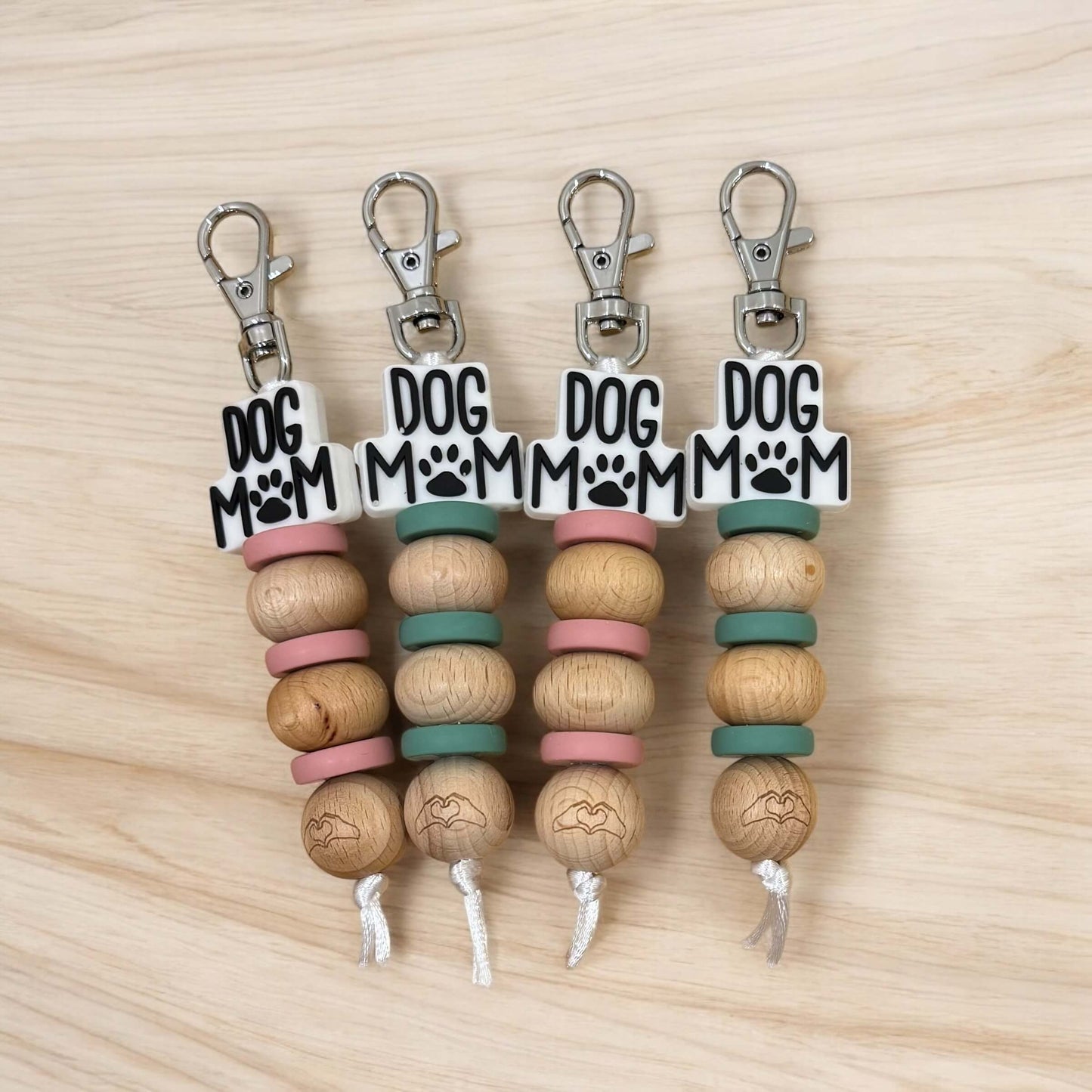 Dog Mum Keyring | Wooden Beads | Pink or Green