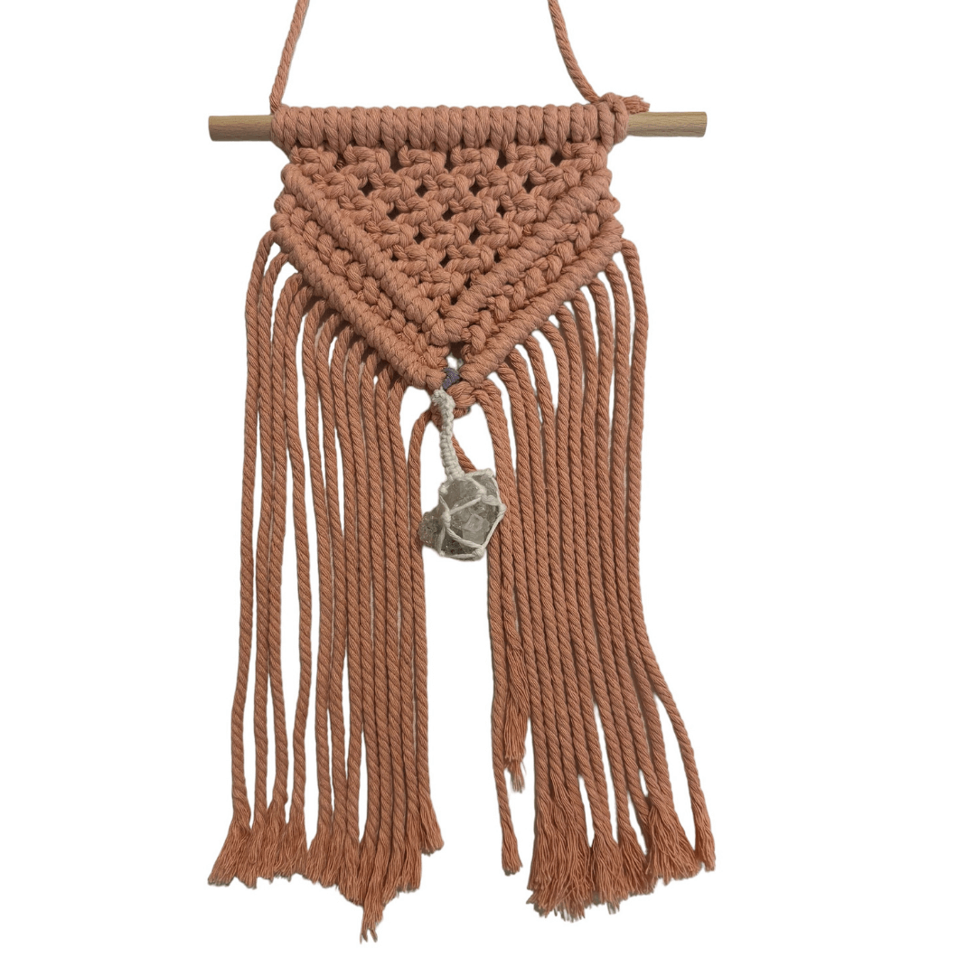 Macrame Pink Wall Hanging + Apophyllite Crystal