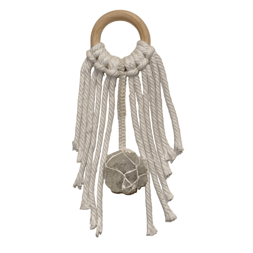 Mini Dream Catcher + Apophyllite Crystal | White