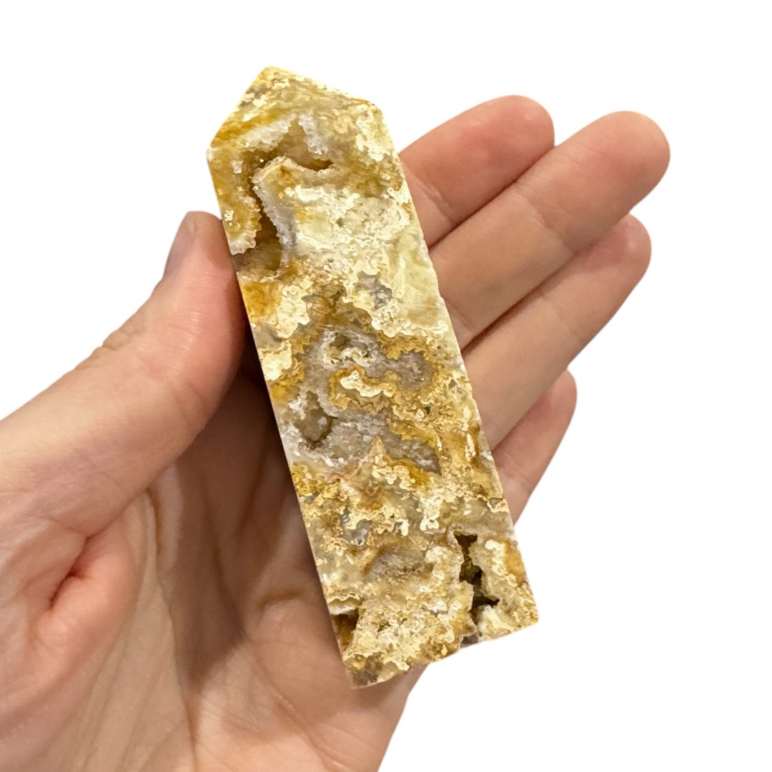 Crazy Lace Agate Yellow Crystal Tower