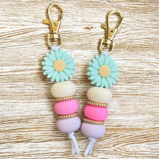 Blue Flower Keyring | Gold