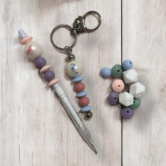 Do It Yourself Keyring & Pencil Set | Unicorn/Mermaid Theme