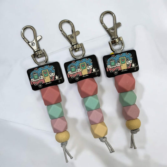 Retro Caravan Keyring | Silver Clasp