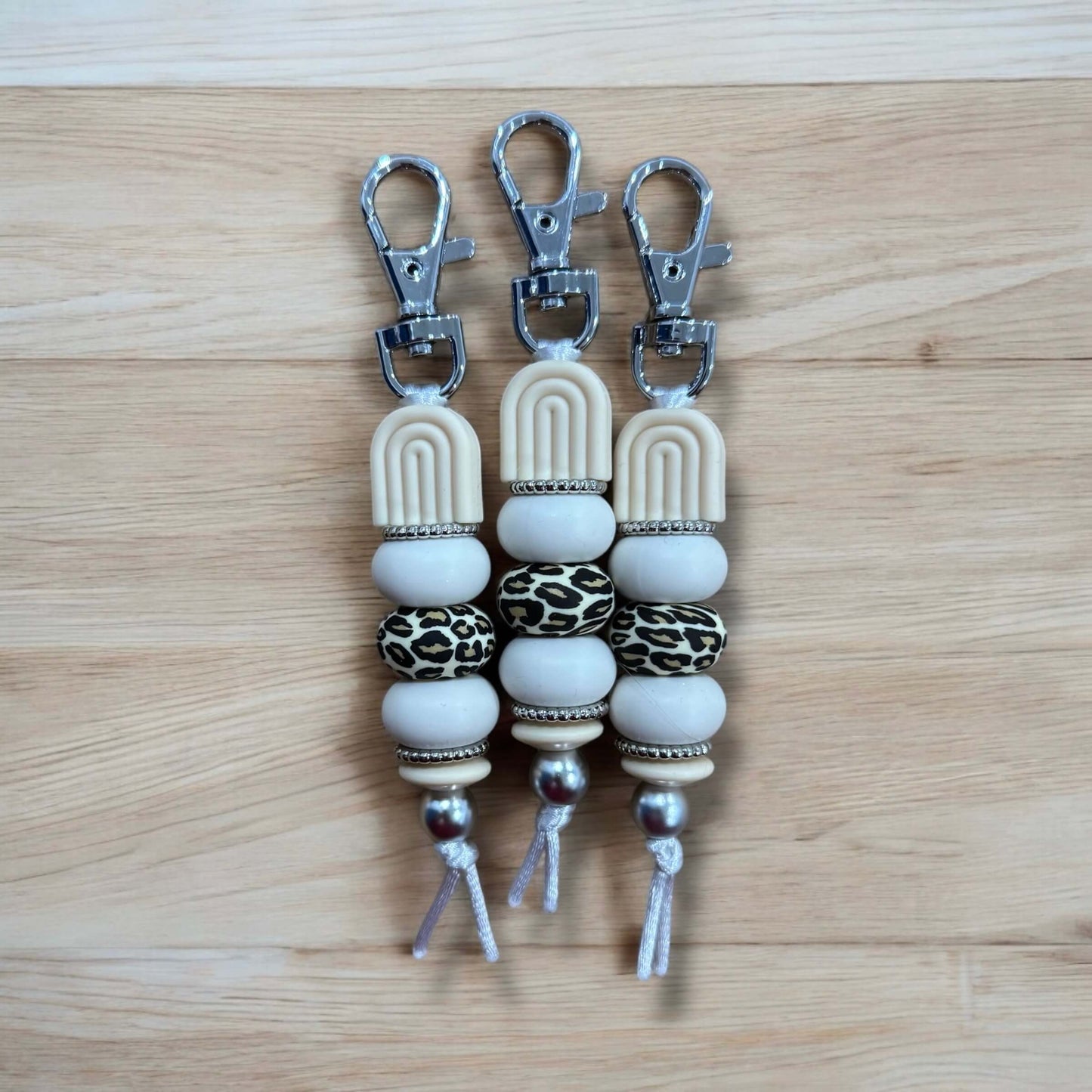 Rainbow Keyring | Cream & Leopard Print